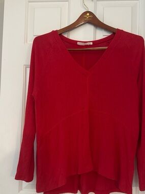 Lush Red Knit V-Neck Top